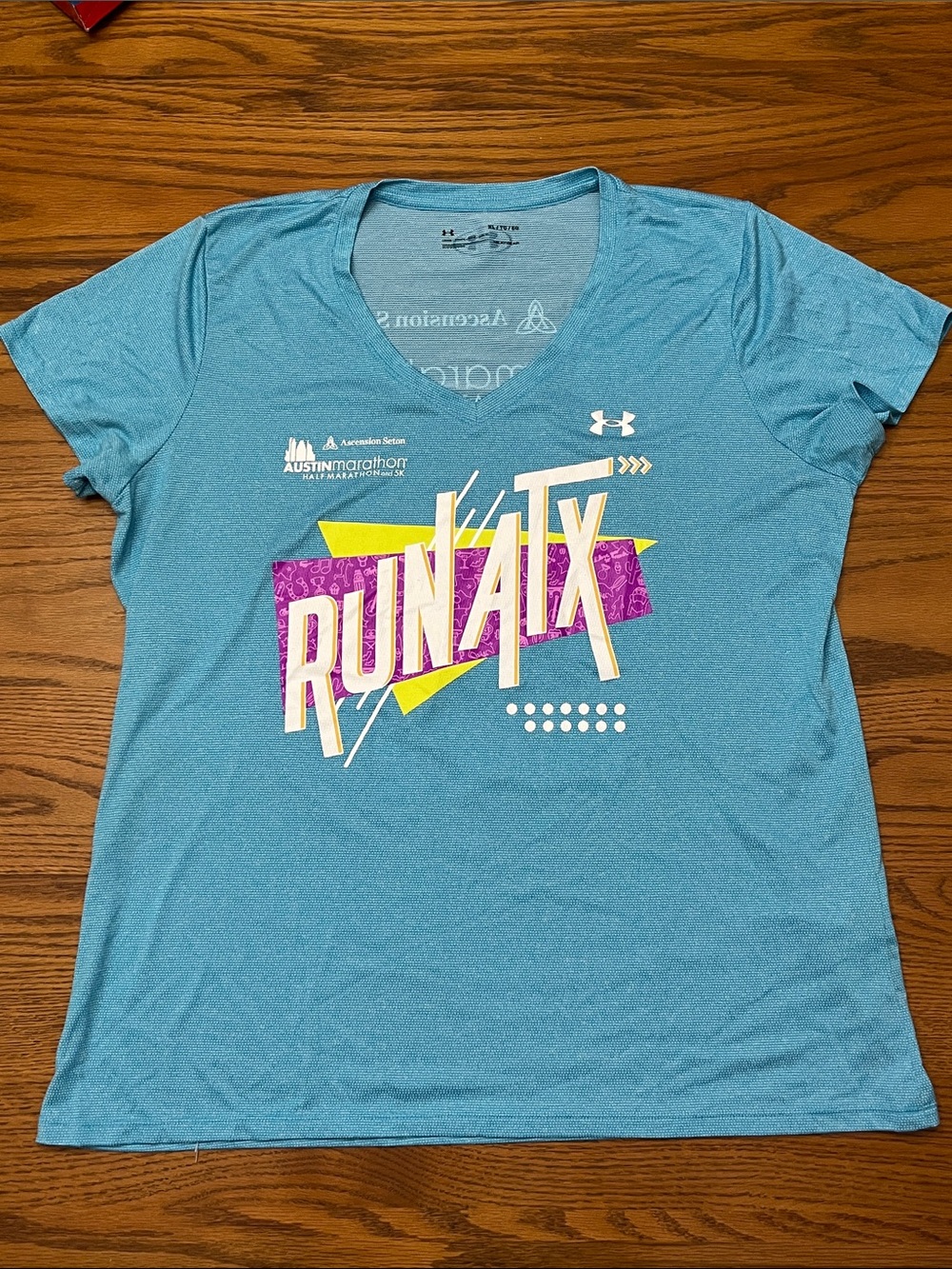 Under Armour Teal "RUN ATX" Austin Half Marathon 2021 Graphic V‑Neck Tee